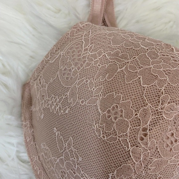 Victorias Secret Bra Push Up Womens 32DDD Nude Lined Demi Dream Angels Lace - Picture 3 of 4